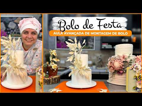 Bolo de festa: Aula avançada com pasta americana e floral