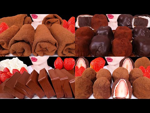 ASMR MUKBANG｜CHOCOLATE EDIBLE TOWEL, GIANT PUDDING, PAVE CHOCOLATE MOCHI 직접 만든 먹는수건, 초콜릿 푸딩, 생초콜릿 먹방