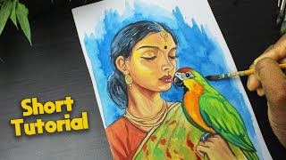 Poster Color Portrait Painting | Lady with Bird💕