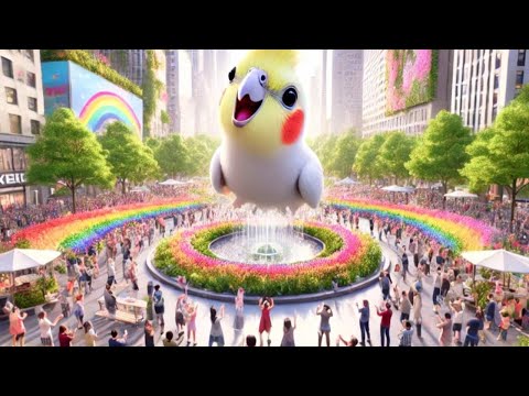 Cockatiel Couldn't Afford Brushes, Painted with Rainbows-The Birth of a Rainbow Artist 🌈🎨 #cute