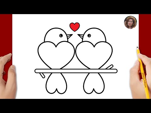 Como dibujar dos pajaritos enamorados | Dibujo del día de San Valentín | Dibujos Felices