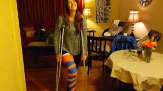 Jane's first time on her crutches! Long leg cast!