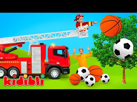 Niños Bomberos Rescatan Pelotas Atascadas en el Árbol ⚽ 🚒 | Video Educativo para Niños | Kidibli