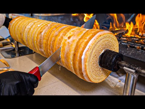 23번 구워 만드는 역대급 롤케이크?! 일본식 23겹 나무테 케이크 바움쿠헨 23-layered roll cake - Korean street food