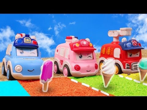 Five Little Cars | Eating Ice Cream Song | Sing-Along | Car toys stories | Enjo mini farm