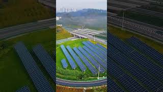 Solar panels stretch in Yuexi County Shanghai-Wuhan Expressway