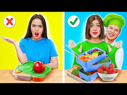 MITTAGESSEN-BOX-ESSENS-CHALLENGE || Riesiges VS Winziges Essen für 24 Stunden von 123 GO FOOD