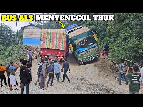 BUS ALS MENYENGGOL TRUK,Nyaris Terjadi Keributan #busals #bus #truck