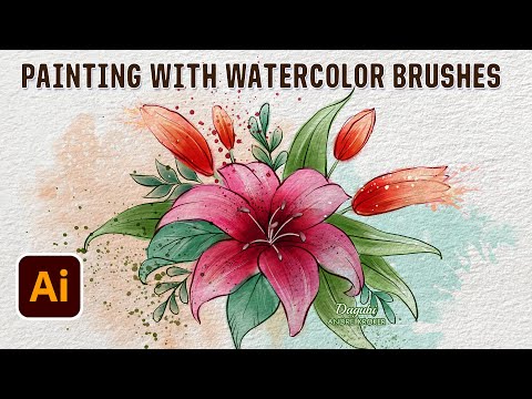 Adobe Illustrator painting - How to draw Lilies with real Watercolor Vector Brushes