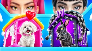 Мы построили домики для животных! K-Pop Demon Hunters vs Уэнсдей Аддамс!