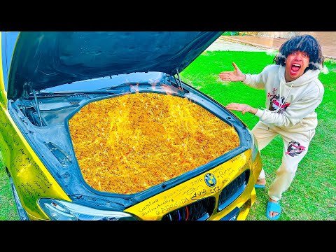 اكلت اكبر كمية نودلز كوري حاااار🥵 مطبوخ بحرارة السياره ! 🔥 (طريقه مجنونه 🥴)