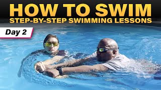 Day 2 - Warren & Katrice Learn Swimming | Adult Beginner Swimming Lessons with Jonny Rocket
