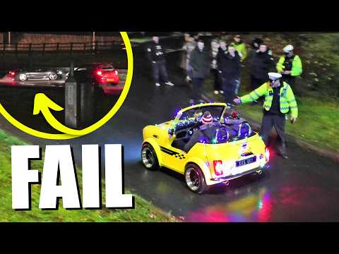 FAIL! Mazda MX5 SPINS OUT Leaving Police Overrun Car Meet!