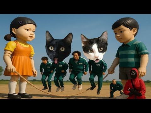 Jugando a los NUEVOS JUEGOS DE SQUID GAME 3 pero con gatos en la vida real 🐱Luna y Estrella