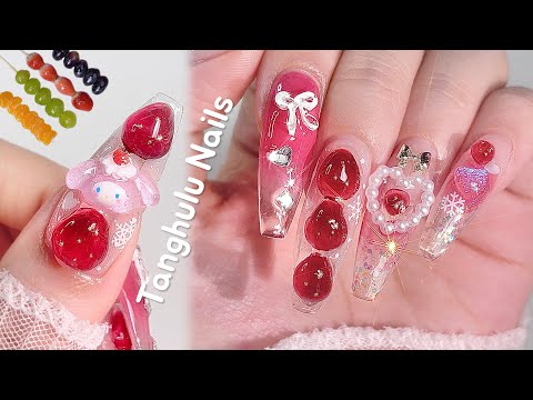탕후루 네일🍓 못 먹어도 귀엽자나🥺 수제파츠/네일북/하프팁 연장/셀프네일 ASMR