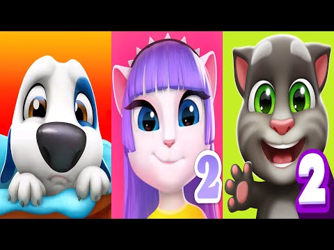 My Talking Tom2 vs My Talking Angela2 vs My Talking Hank Gameplay ios Andriod tom2 drum skils Ep4464