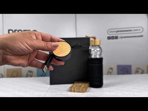 MagSafe Işıklı Bambu Powerbank, Çok Uçlu Şarj Kablosu & Bambu Kapaklı Kılıflı 500 ml Su Şişesi Kutulu VIP Hediye Seti Promozone
