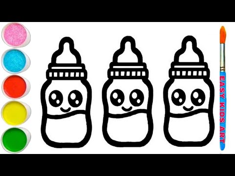 Feeding Bottle 🍼😍🍼 Drawing and Coloring Tutorials For Kids, Easy Coloring pages