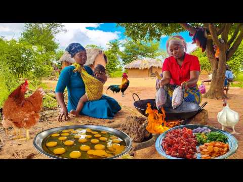 African village life #cooking Village food Roasted Mango Chicken stew with ugali for breakfast