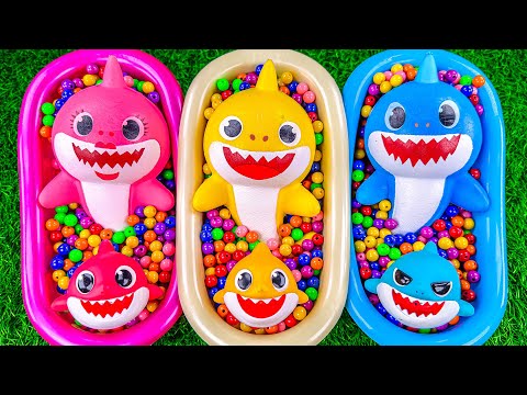 4 Minutes Satisfying Video | Mixing Funny Candy ASMR & Make Up in 3 Bathtubs with Baby Sharks Slime