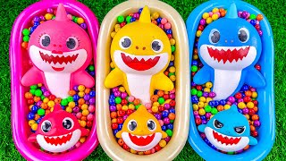 4 Minutes Satisfying Video | Mixing Funny Candy ASMR & Make Up in 3 Bathtubs with Baby Sharks Slime