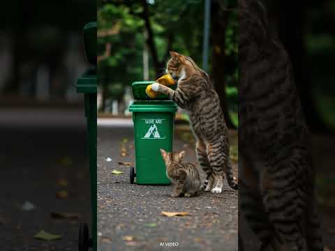 Cats throw trash to trash can #shorts #animals #smartanimals #trash