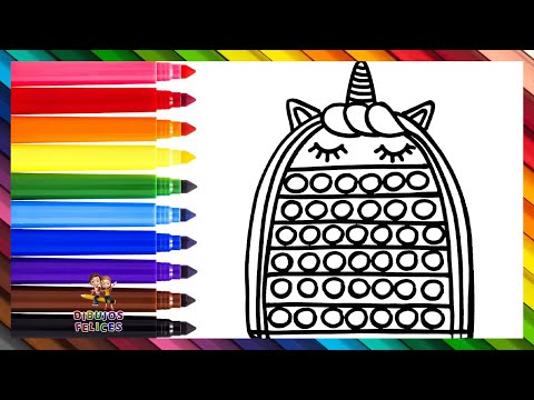Dibuja y Colorea Una Mochila Unicornio POP IT 🎒🦄🔴🟠🟡🟢🔵🟣🌈 Dibujos Para Niños