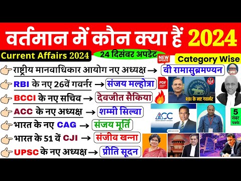 वर्तमान में कौन क्या है 2024 | vartman me kon kya hai 2024 | Current affairs 2024  | who is who 2024