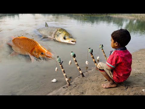 New Best Hook Fishing Video | Traditional Boy Hunting Big Fish With Hook By River #fishing