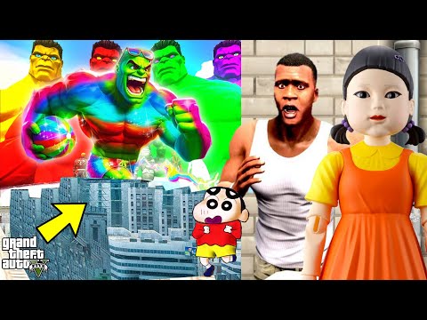 Franklin and Shinchan & Pinchan play HIDE AND KILL With RAINBOW HULK In GTA 5 | COLORFUL HULKS