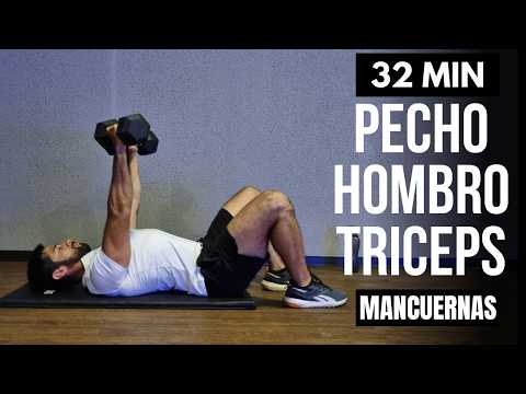 pecho hombro y triceps con mancuernas INTENSO 🔥 rutina push en casa 30 minutos