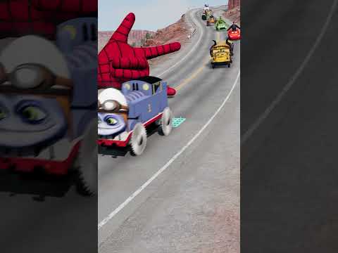 Stupid Cars Crossing Spikes Bollard with Spider-Man Shooting Web | BeamNG.Drive