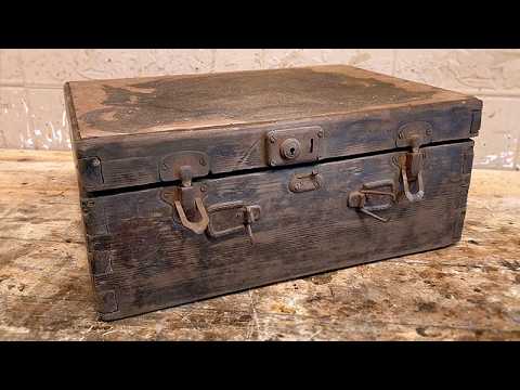 Antique wooden suitcase restoration.