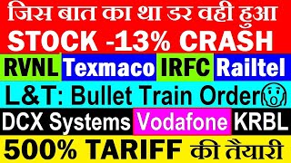 500% TARIFF😠🔴 जिस बात का था डर वही हुआ Stock CRASH🔴 RVNL🔴 IRFC🔴 Vodafone idea🔴 L&T Bullet Train🔴KRBL