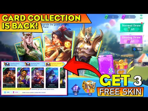 GET 3 GUARANTEED FREE SKIN BY COLLECTING CARDS | MOBILE LEGENDS