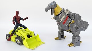TRANSFORMERS Rise of Beats: Dinobots Grimlock Attack, Devastator Revenge vs Spiderman Brand New Day!
