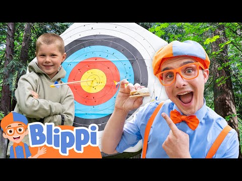 Blippi’s High Ropes Course Obstacle Challenge! 🏕️ - Blippi | Outdoor Playground Treetop Adventure