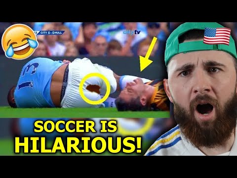 AMERICAN Reacts to FUNNIEST Moments in Football! *pure comedy*