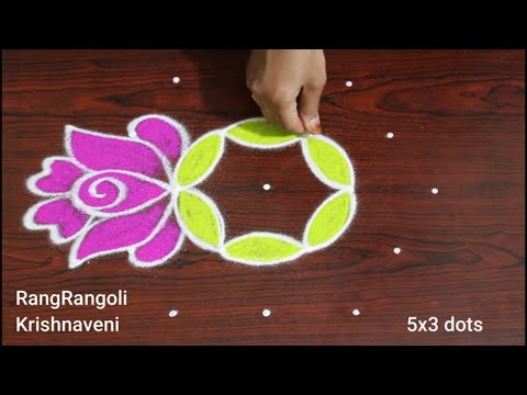 Easy Sankranthi Muggulu?5x3 dots New Year Rangoli 2023?Pongal Kolam?RangRangoli Krishnaveni