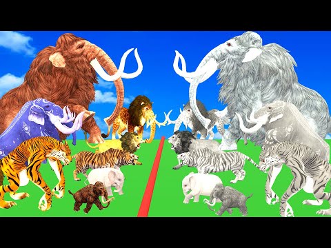 Woolly Mammoth Elephant vs White Mammoth Prehistoric Mammals Vs White (Albino) Animals Epic Battle