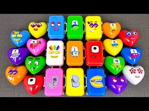 GIANT Heart Numberblocks & Alphablocks🌈 Mixing Rainbow Magical SLIME with CLAY in Suitcase! ASMR