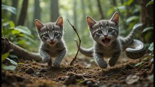Anak kucing di kejar ular besar #kucing #cat #ceritaanak #animals