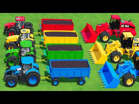 TRANSPORTING & LOAD Small TRACTORS & CORN CHAFF with FLATBED TRAILER & CRAZY MAN LOADERS!! FS22