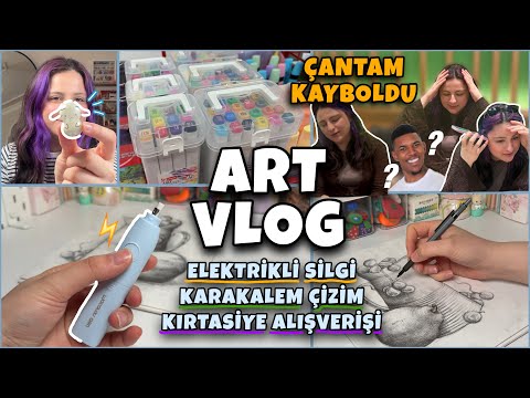 ART VLOG | KARAKALEM ÇİZİM | KIRTASİYE ALIŞVERİŞİ | Elektrikli Silgi | Çantam yok 😳