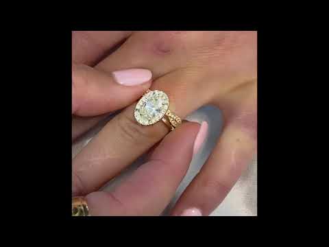 1.4 carat Oval Diamond Halo Yellow Gold Engagement Ring