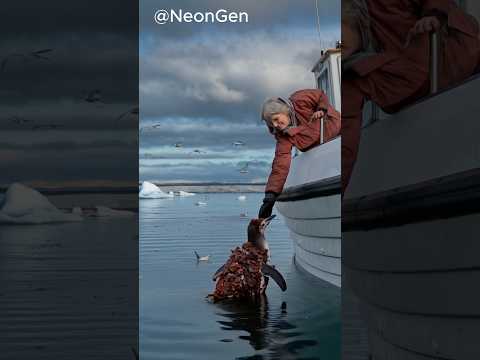 The penguin with parasitic barnacles on its body asked the old woman to help him