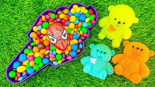 Satisfying ASMR l Rainbow Slime Spider Candy With Color Rubber Bear in Ice Cream So relax