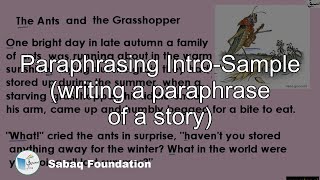 Paraphrasing Intro-Sample (writing a paraphrase of a story)