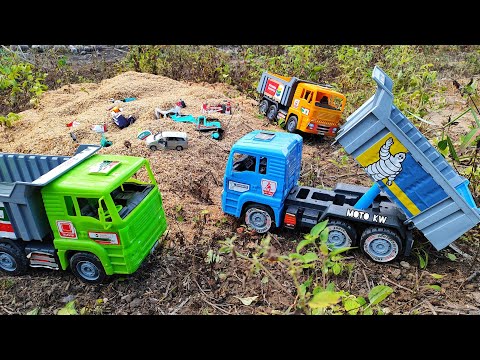 Truk tronton pasir angkut harta karun mobil mobilan, Mobil box, Excavator, Diecast truk crane, Robot