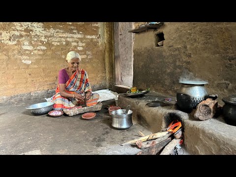 Traditional village life/Grandma preparing South Indian special Recipe /மிளகாய் கிள்ளி சாம்பார்